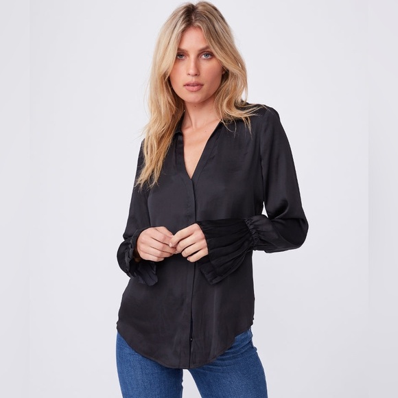 PAIGE Tops - Paige Abriana black silky flare sleeve button up size medium